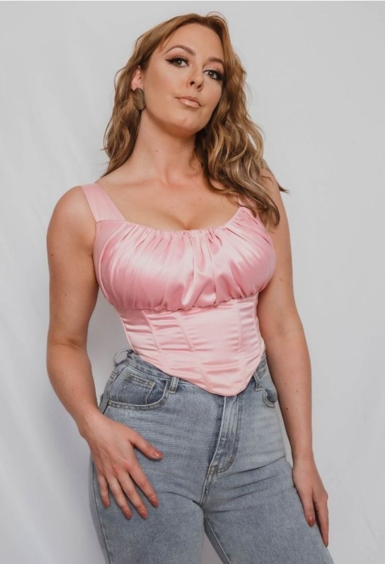 Pretty Little Thing Pink Satin Flower Corset Bustier Top Plus Size