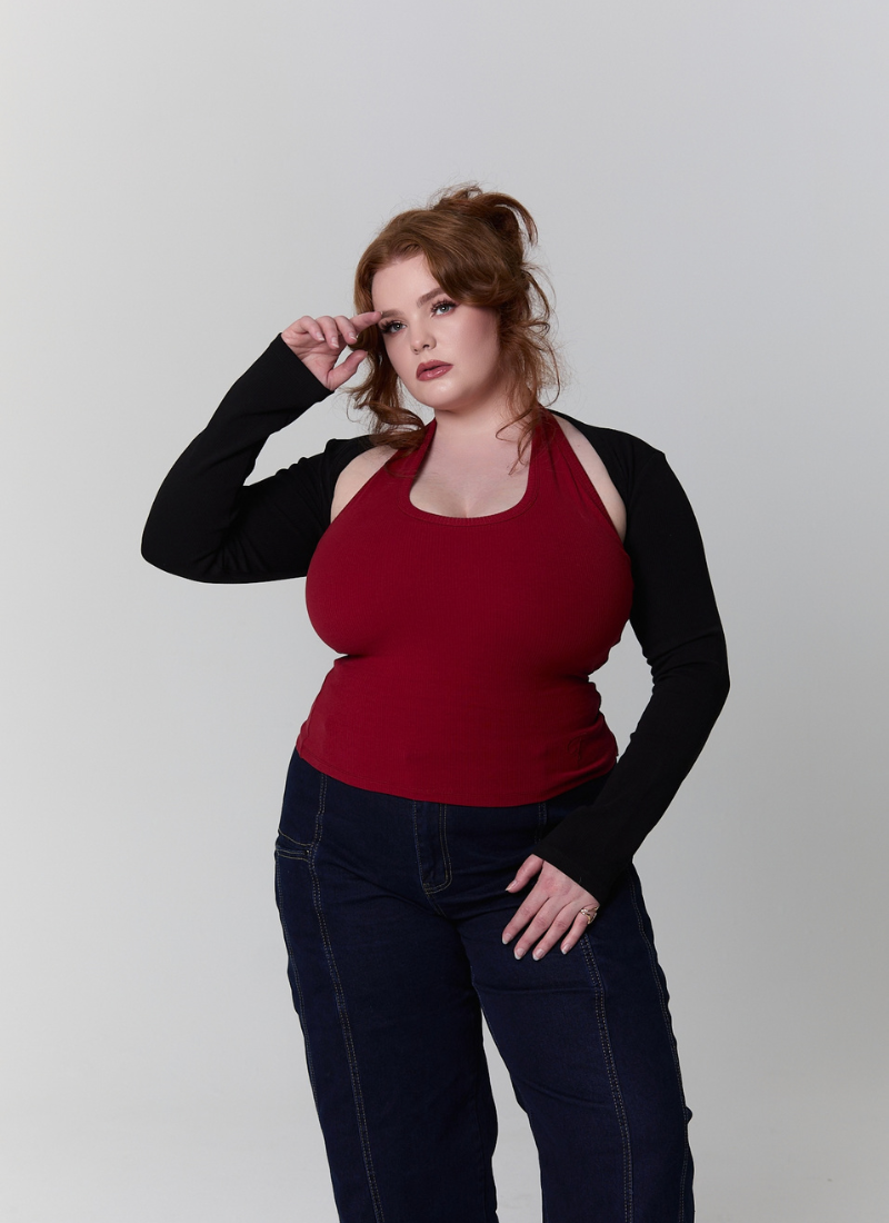 'Kiki' Deep Red Fuller Bust Cotton Ribbed Halter Tank