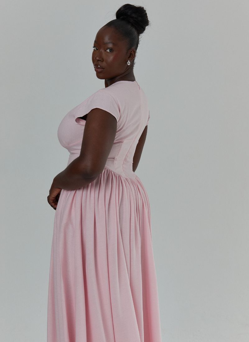 SAMPLE 'Alara' Soft Pink Fuller Bust Maxi Linen Dress