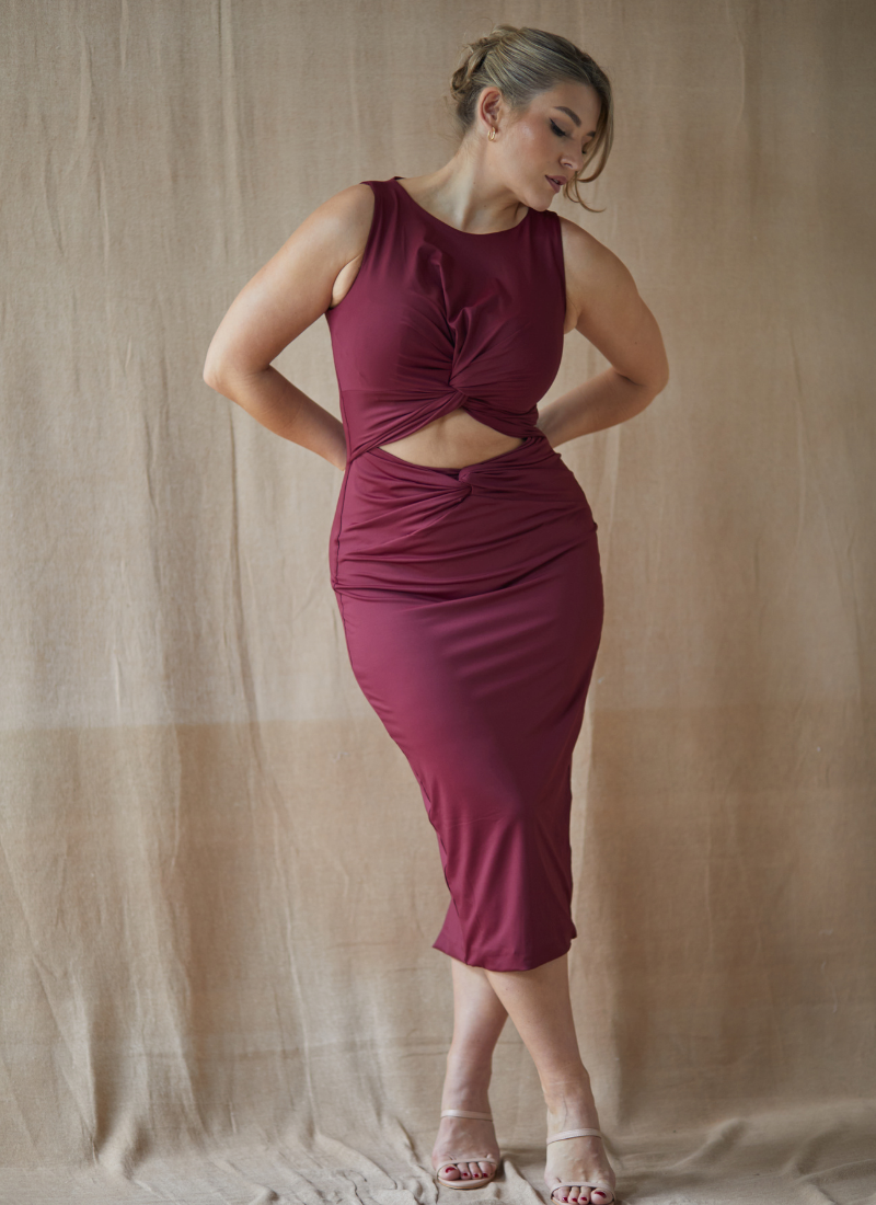SAMPLE 'Nikki' Burgundy Fuller Bust Jersey Dress