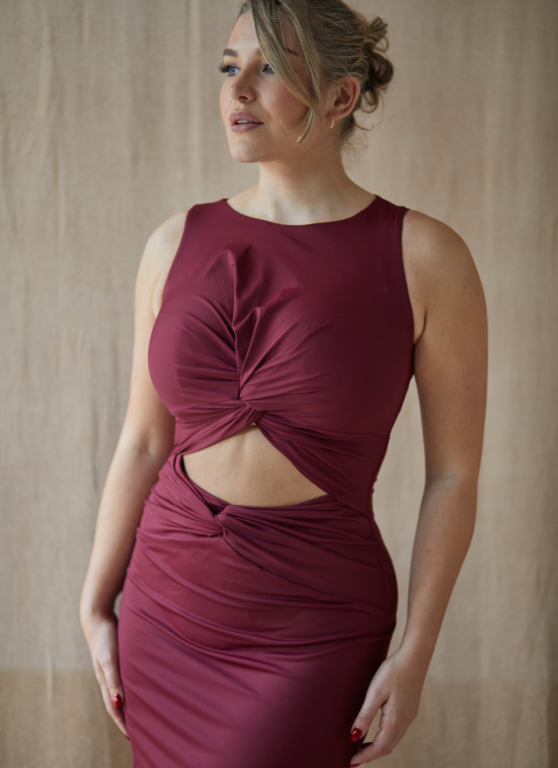 SAMPLE 'Nikki' Burgundy Fuller Bust Jersey Dress