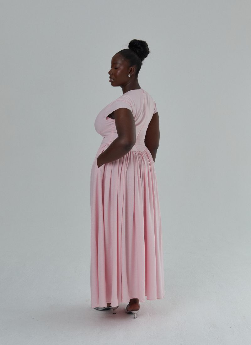 SAMPLE 'Alara' Soft Pink Fuller Bust Maxi Linen Dress