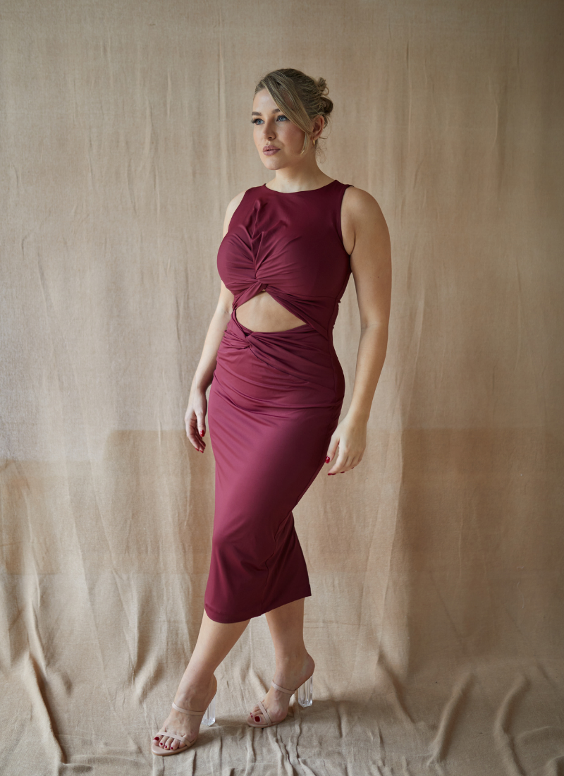 SAMPLE 'Nikki' Burgundy Fuller Bust Jersey Dress