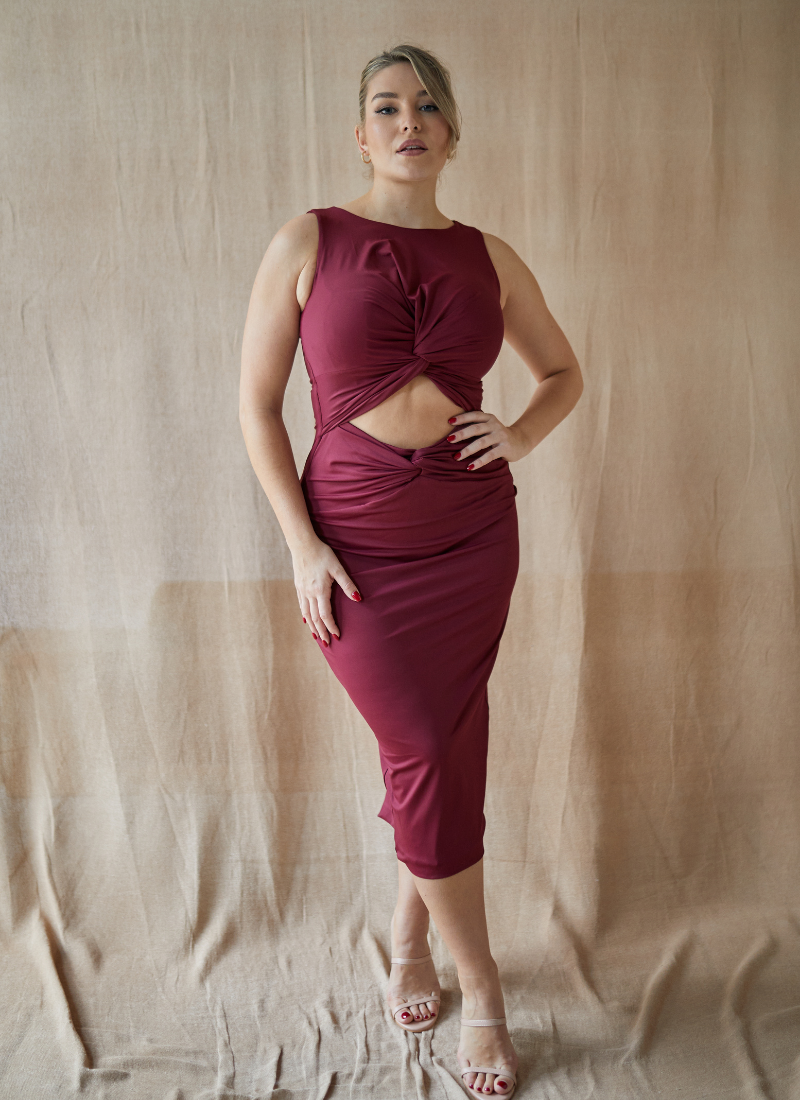 SAMPLE 'Nikki' Burgundy Fuller Bust Jersey Dress