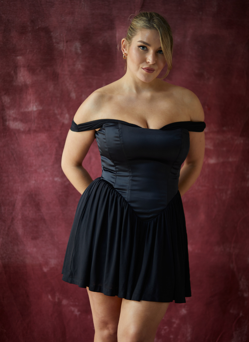SAMPLE 'Savannah' Black Fuller Bust Corset Dress