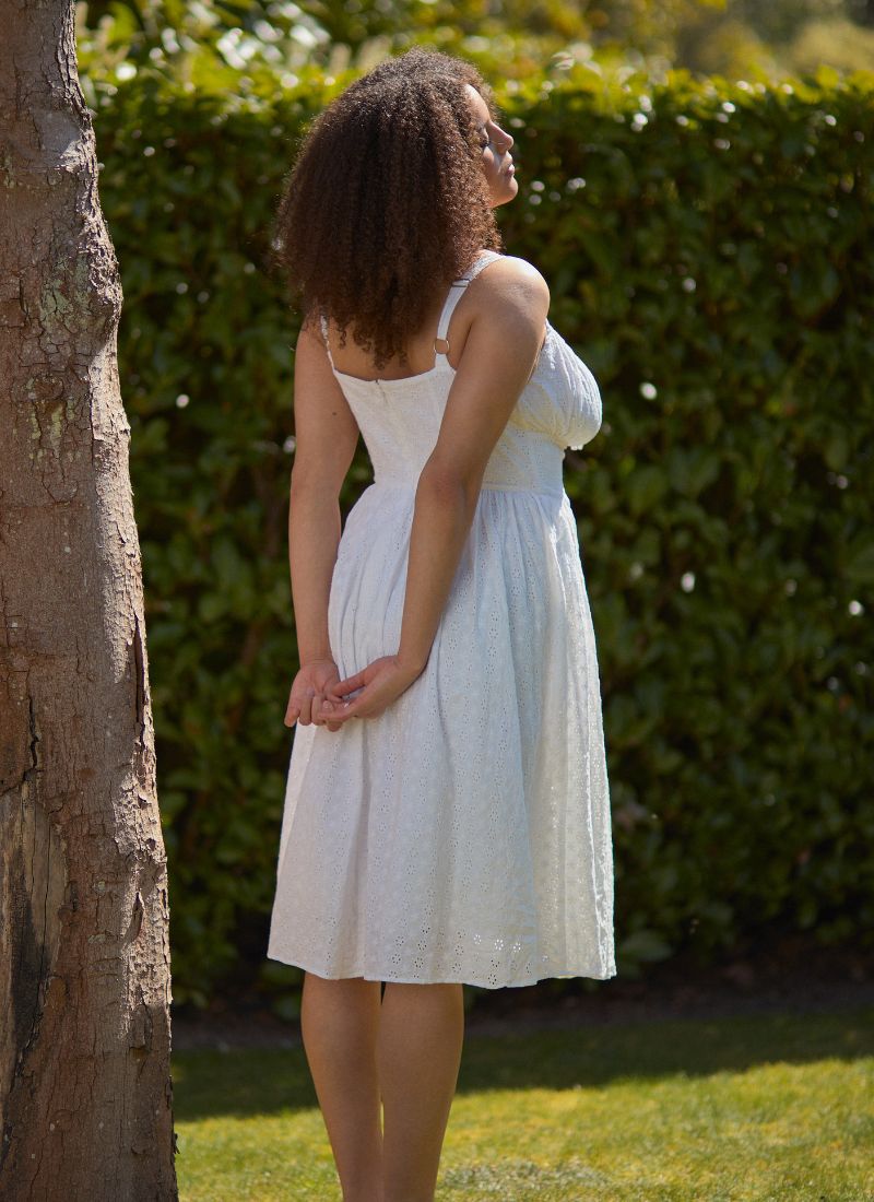 'Marie' Ivory Fuller Bust Midi Embroidery Dress
