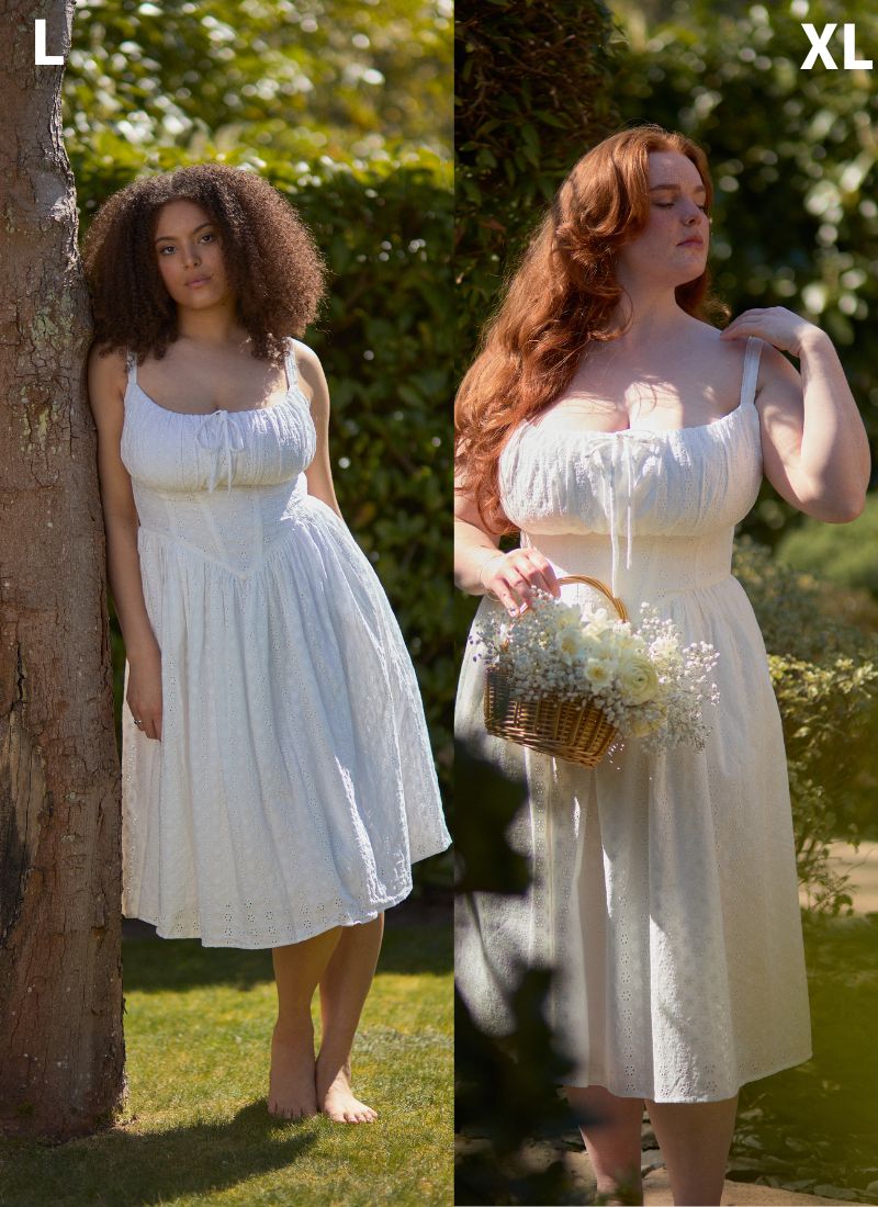 'Marie' Ivory Fuller Bust Midi Embroidery Dress