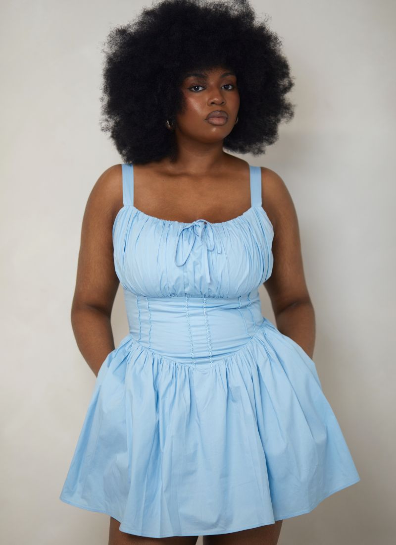 'Camille' Soft Blue Fuller Bust Mini Sundress