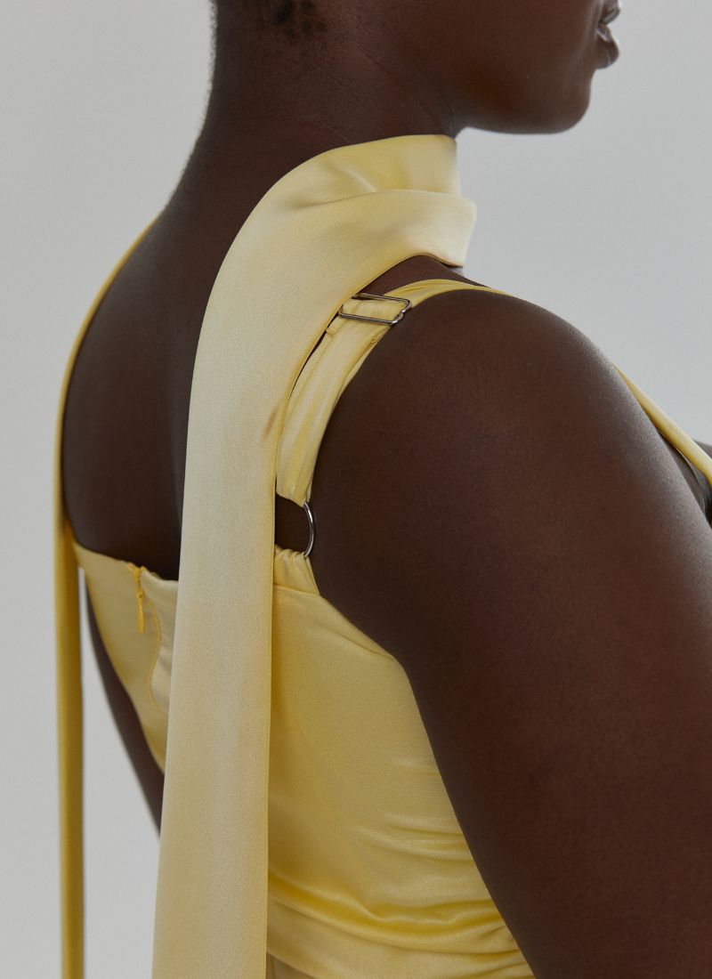 'Adrienne' Butter Yellow Fuller Bust Satin Midi Dress