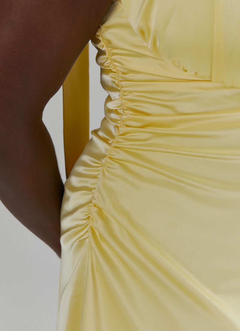 'Adrienne' Butter Yellow Fuller Bust Satin Midi Dress
