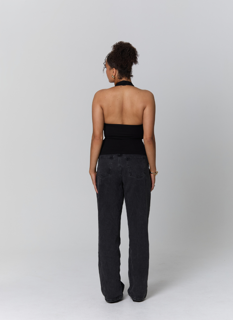 'Kiki' Black Fuller Bust Cotton Ribbed Halter Tank