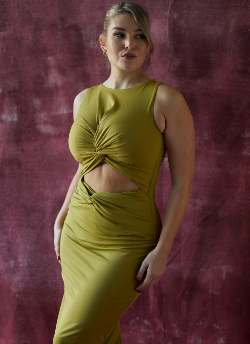 'Nikki' Olive Fuller Bust Jersey Dress