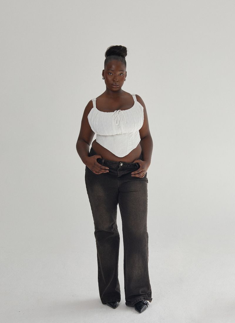 'Clara' Ivory Fuller Bust Embroidery Corset Top