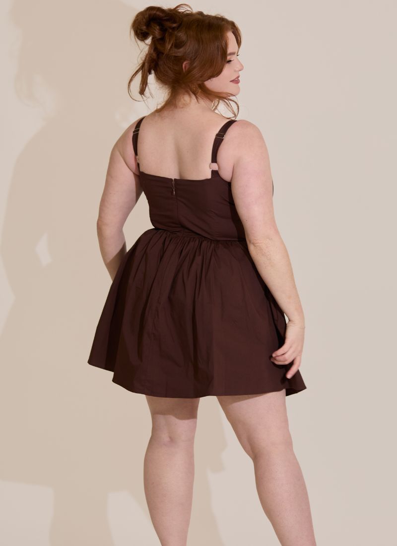 'Camille' Brown Fuller Bust Cotton Mini Dress
