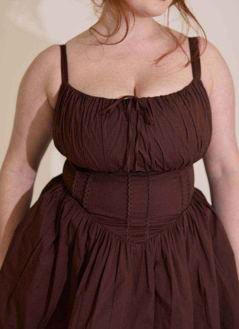 'Camille' Brown Fuller Bust Cotton Mini Dress