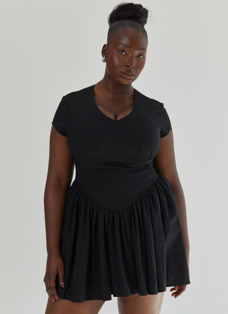 SAMPLE 'Alara' Black Fuller Bust Mini Linen Dress