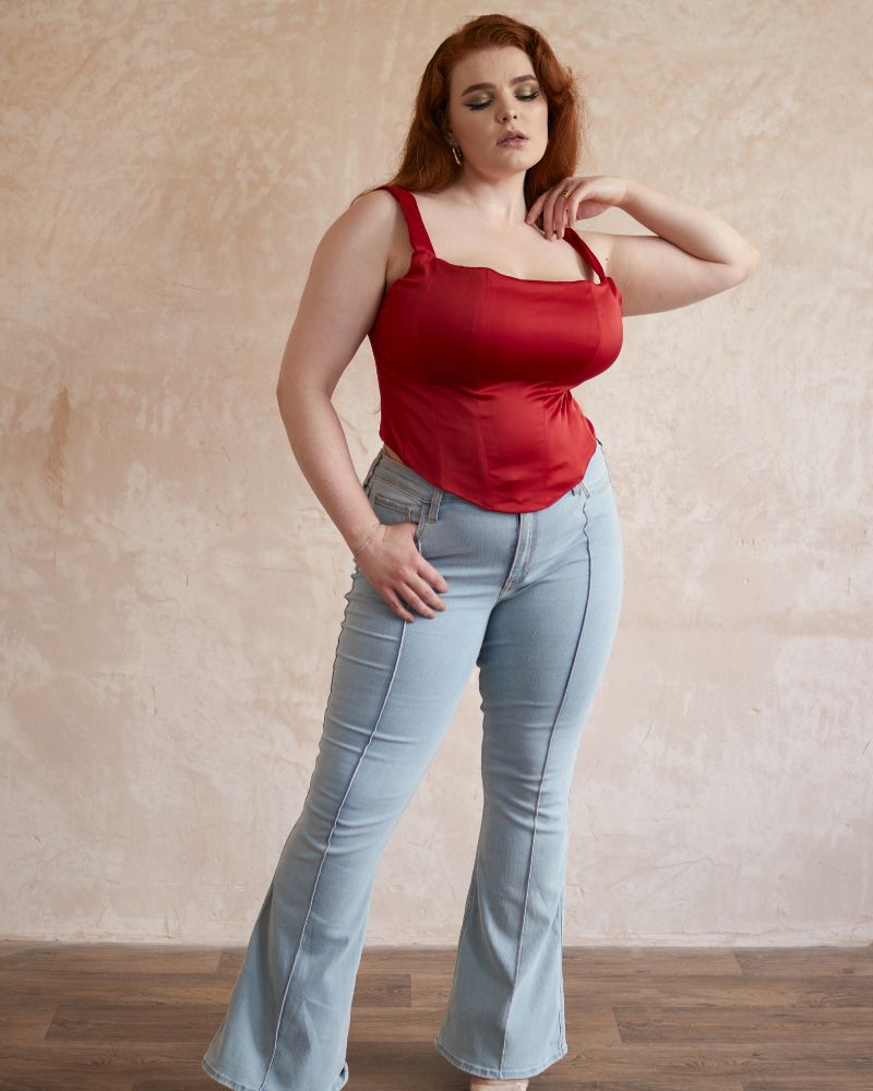 Women Red Satin Corset Top With Straps for Big Busts.
