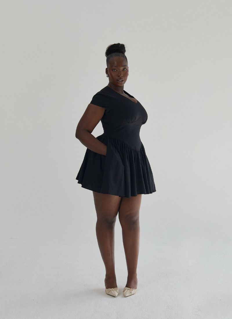 SAMPLE 'Alara' Black Fuller Bust Mini Linen Dress
