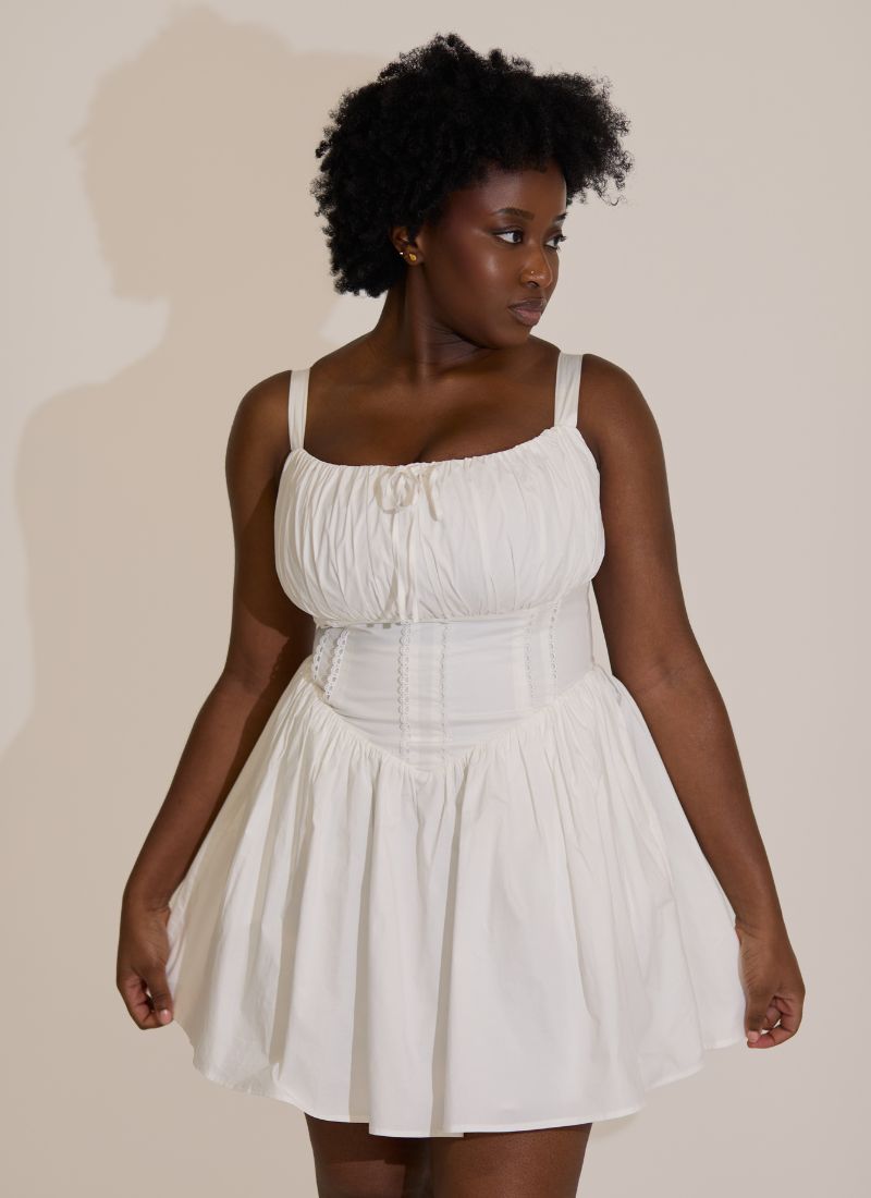 'Camille' White Fuller Bust Cotton Mini Dress