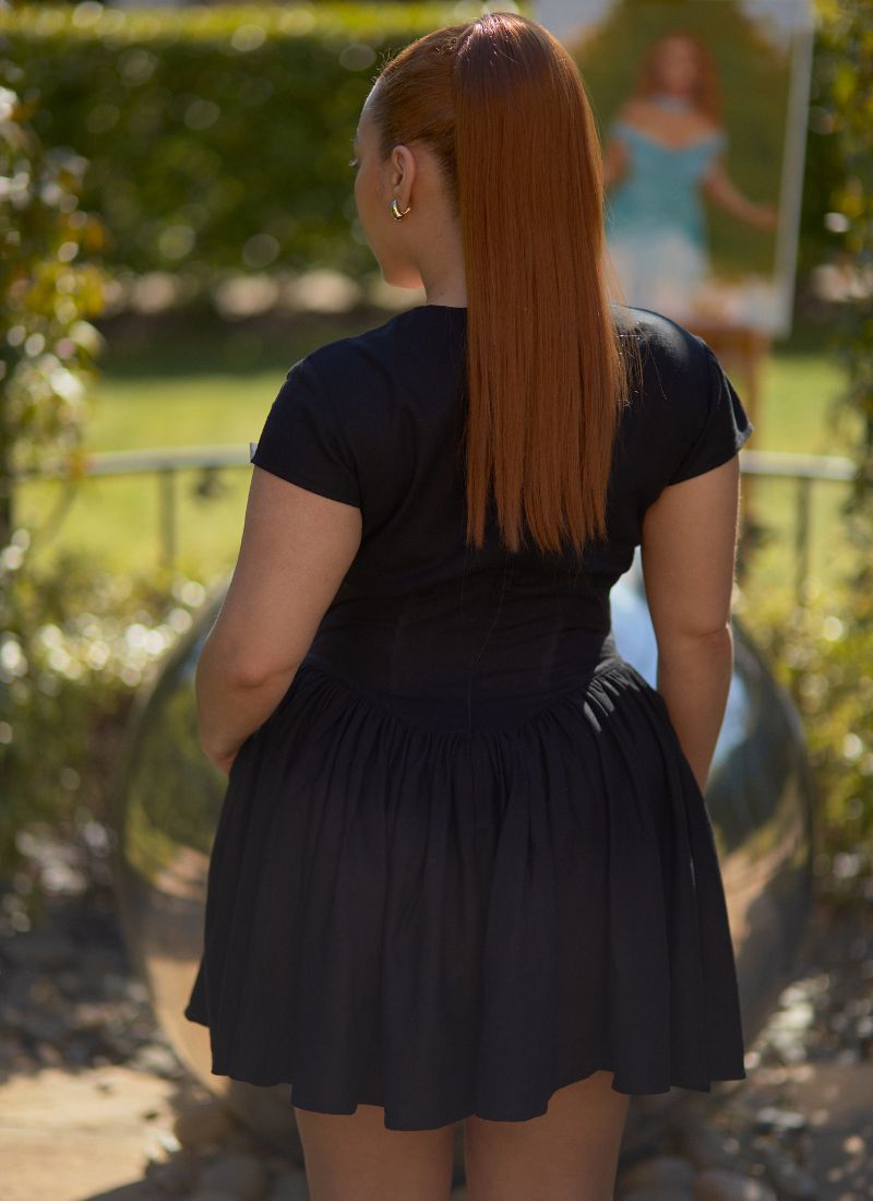 'Alara' Black Fuller Bust Mini Linen Dress