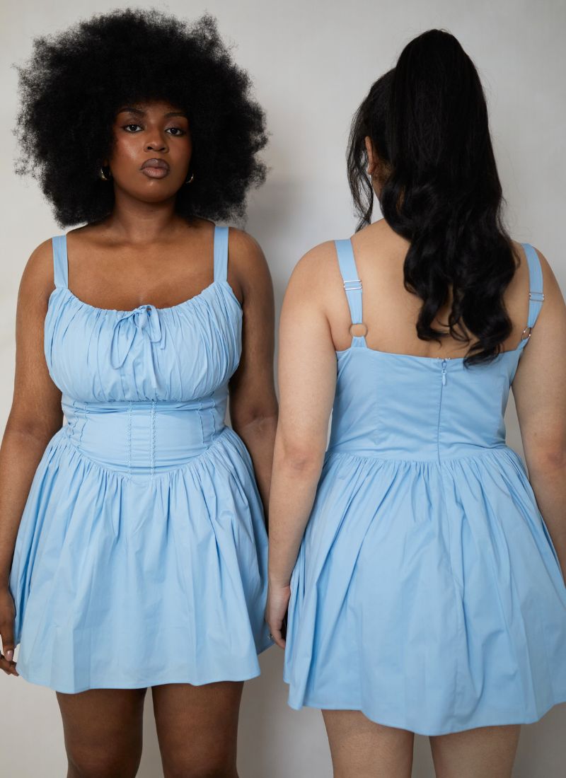 'Camille' Soft Blue Fuller Bust Mini Sundress