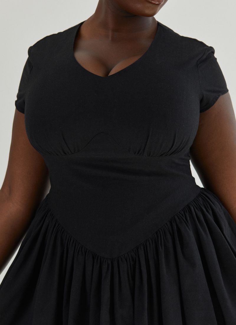 SAMPLE 'Alara' Black Fuller Bust Mini Linen Dress