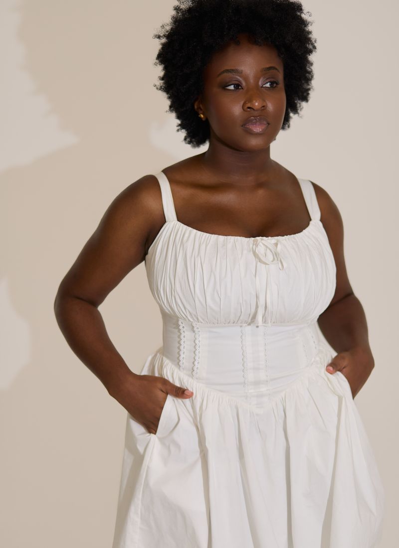 'Camille' White Fuller Bust Cotton Mini Dress
