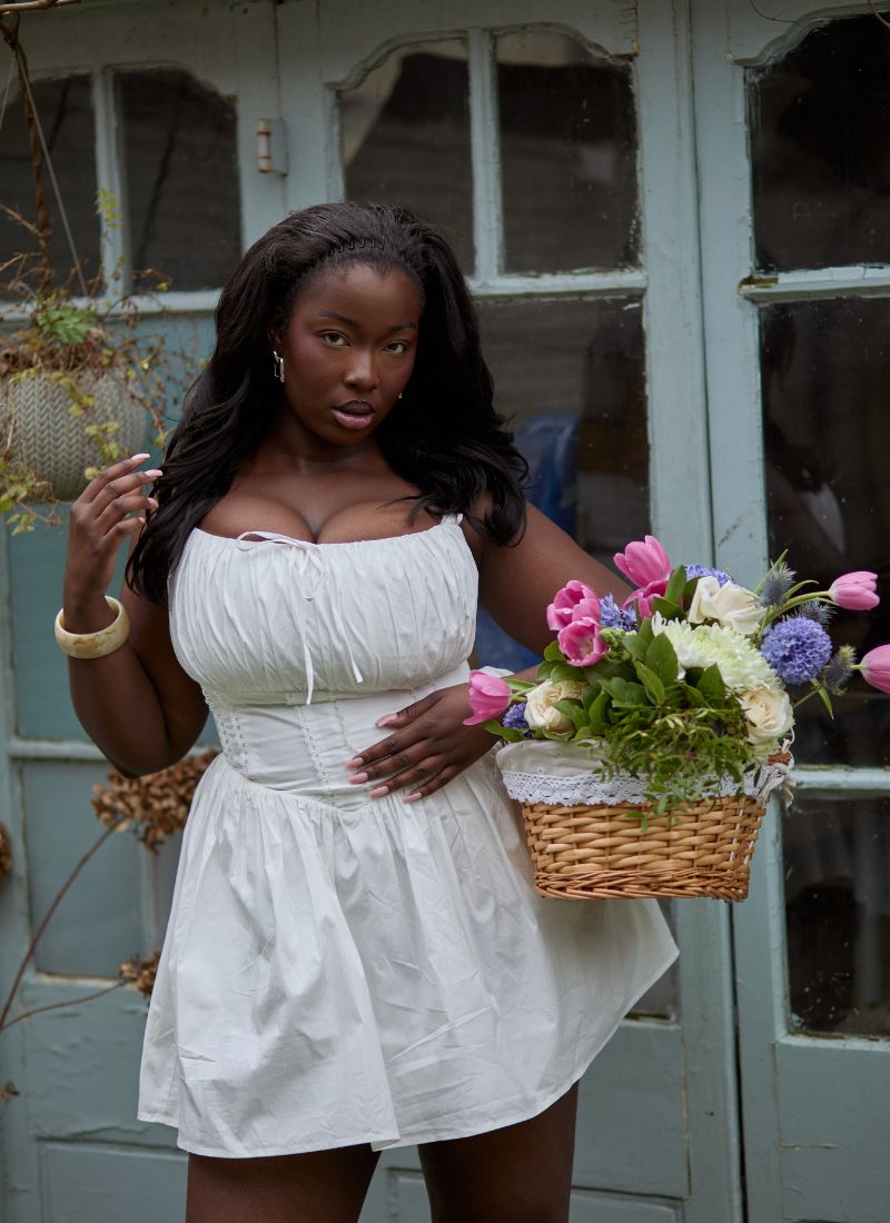 'Camille' White Fuller Bust Cotton Mini Dress