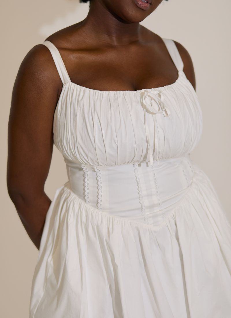 'Camille' White Fuller Bust Cotton Mini Dress