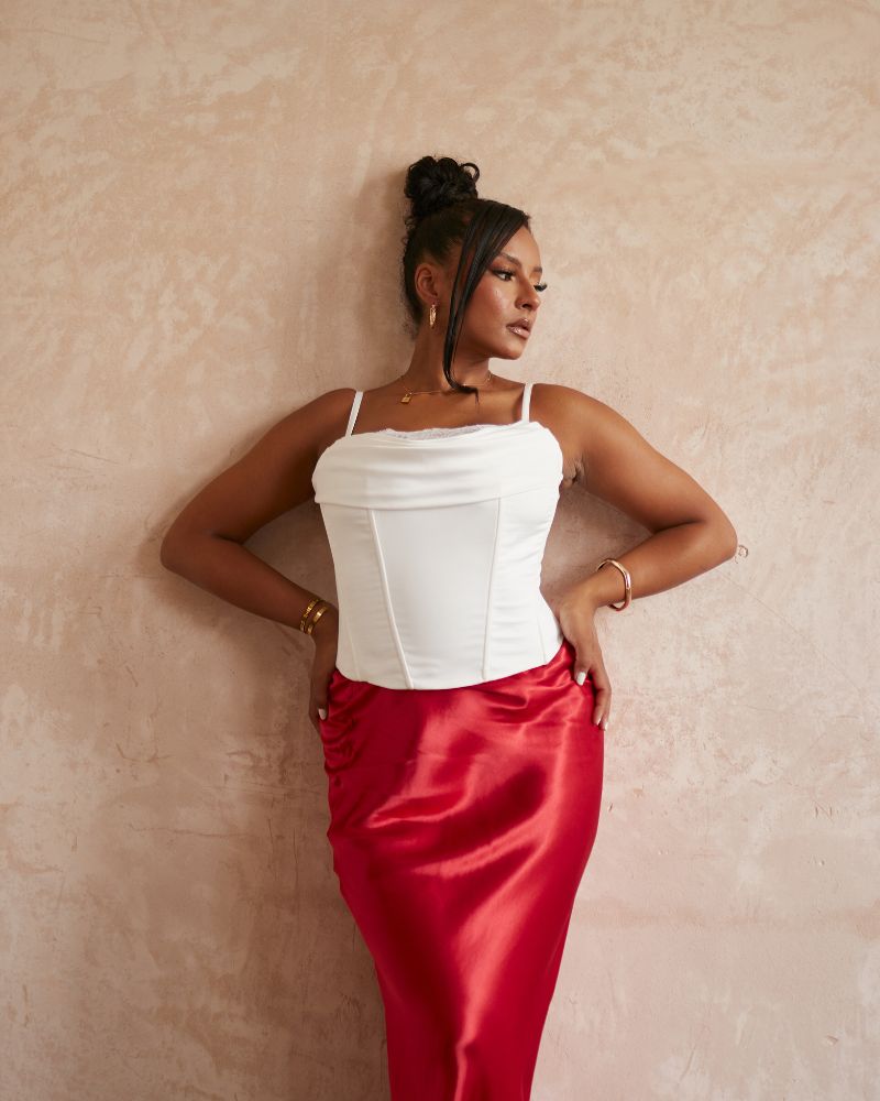 cowl neck corset for big bust