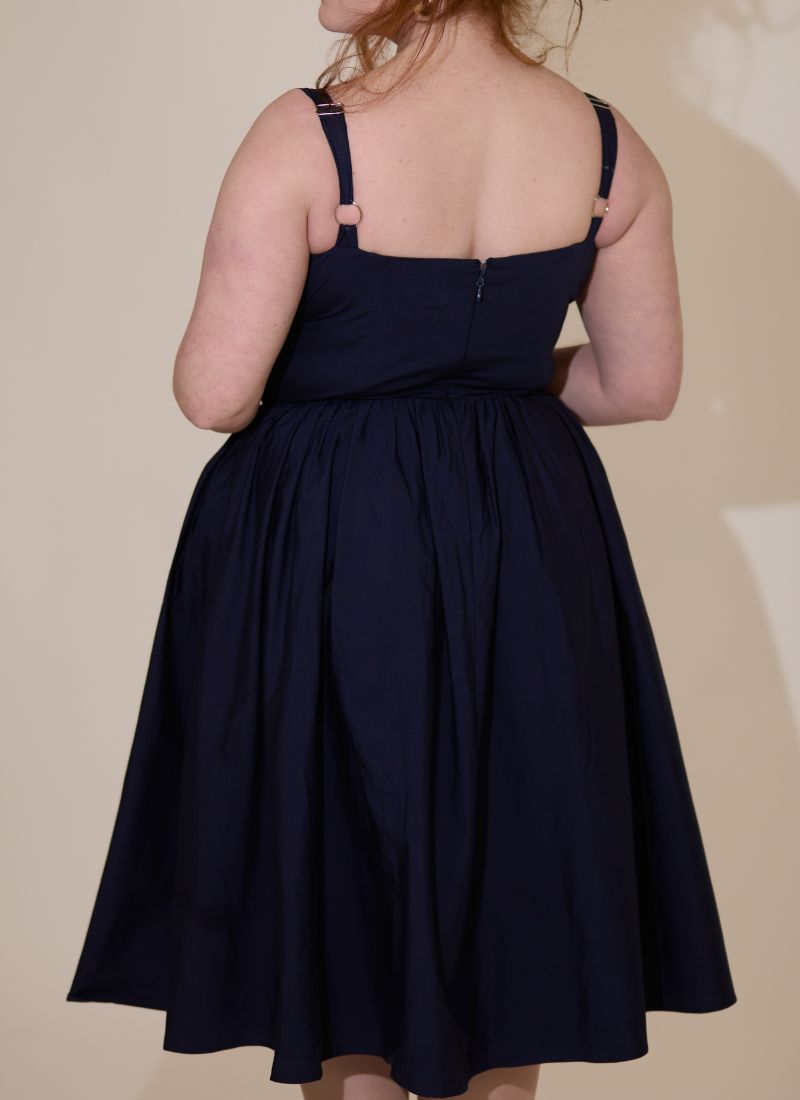 'Camille' Navy Fuller Bust Midi Cotton Dress