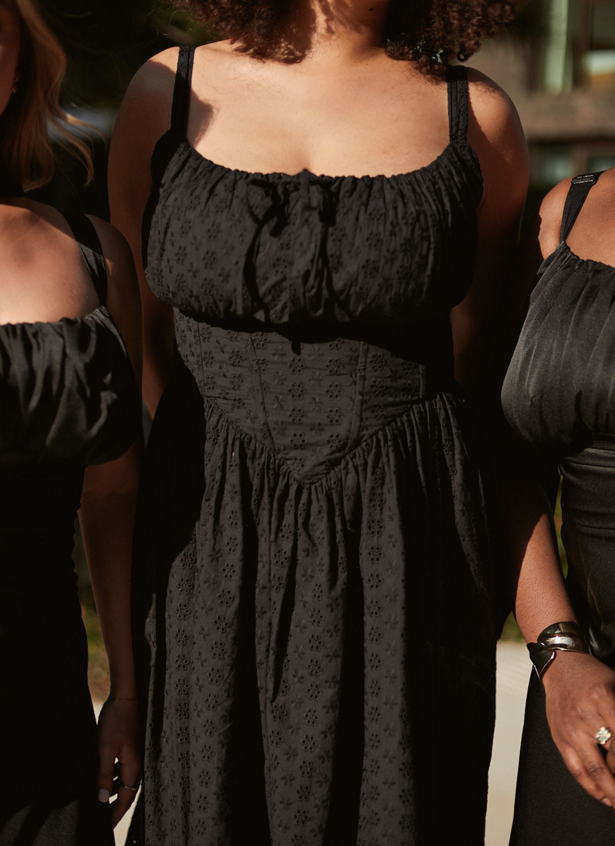'Marie' Black Fuller Bust Midi Embroidery Dress