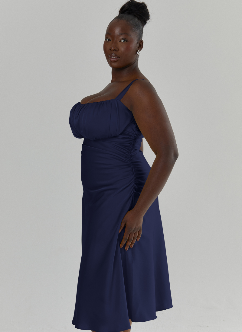 'Adrienne' Navy Fuller Bust Satin Midi Dress