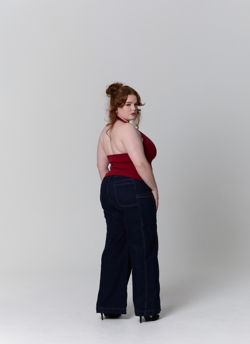 'Kiki' Deep Red Fuller Bust Cotton Ribbed Halter Tank