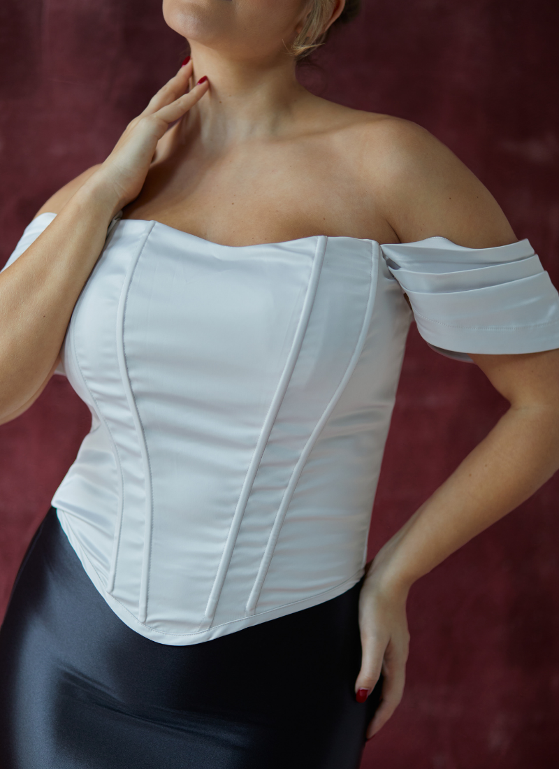 SAMPLE 'Regina' Ivory Fuller Bust Off Shoulder Corset Top