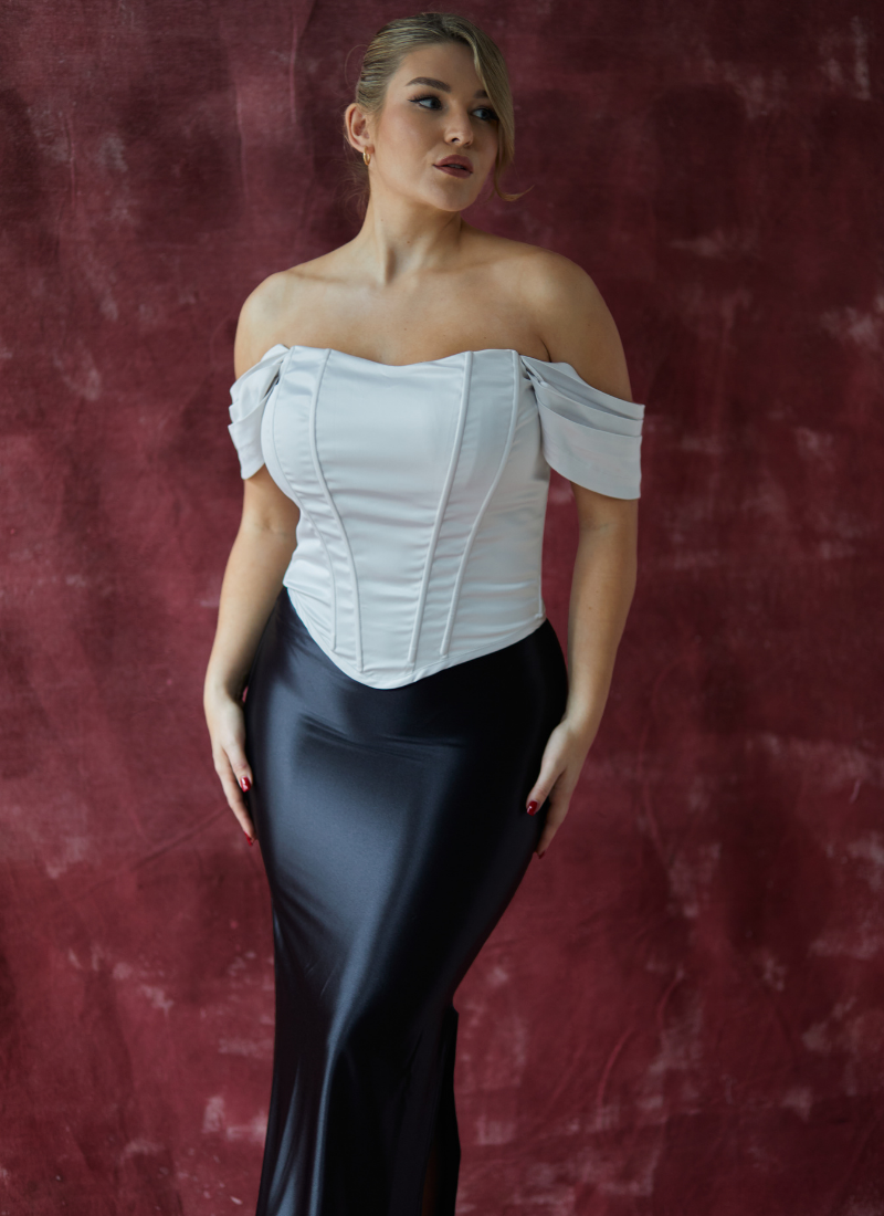 SAMPLE 'Regina' Ivory Fuller Bust Off Shoulder Corset Top