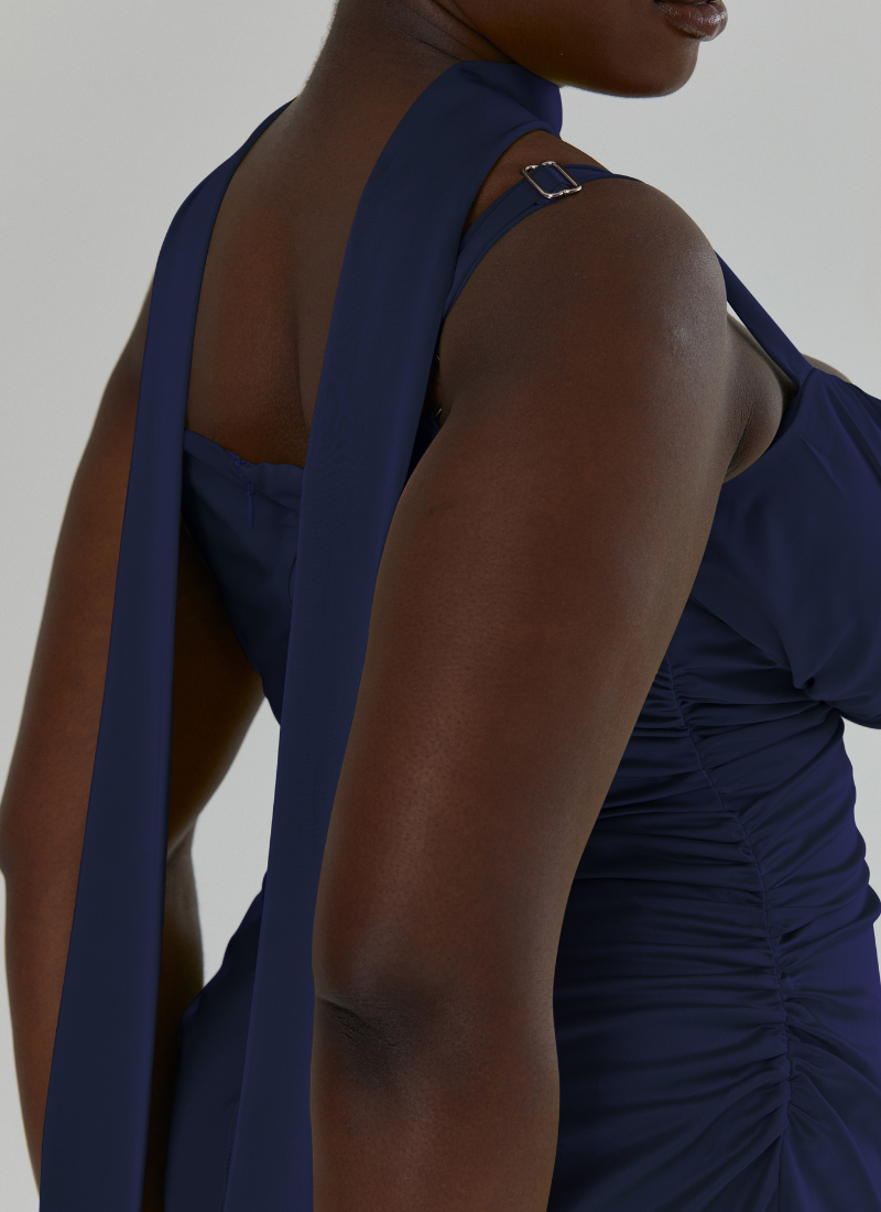 'Adrienne' Navy Fuller Bust Satin Midi Dress