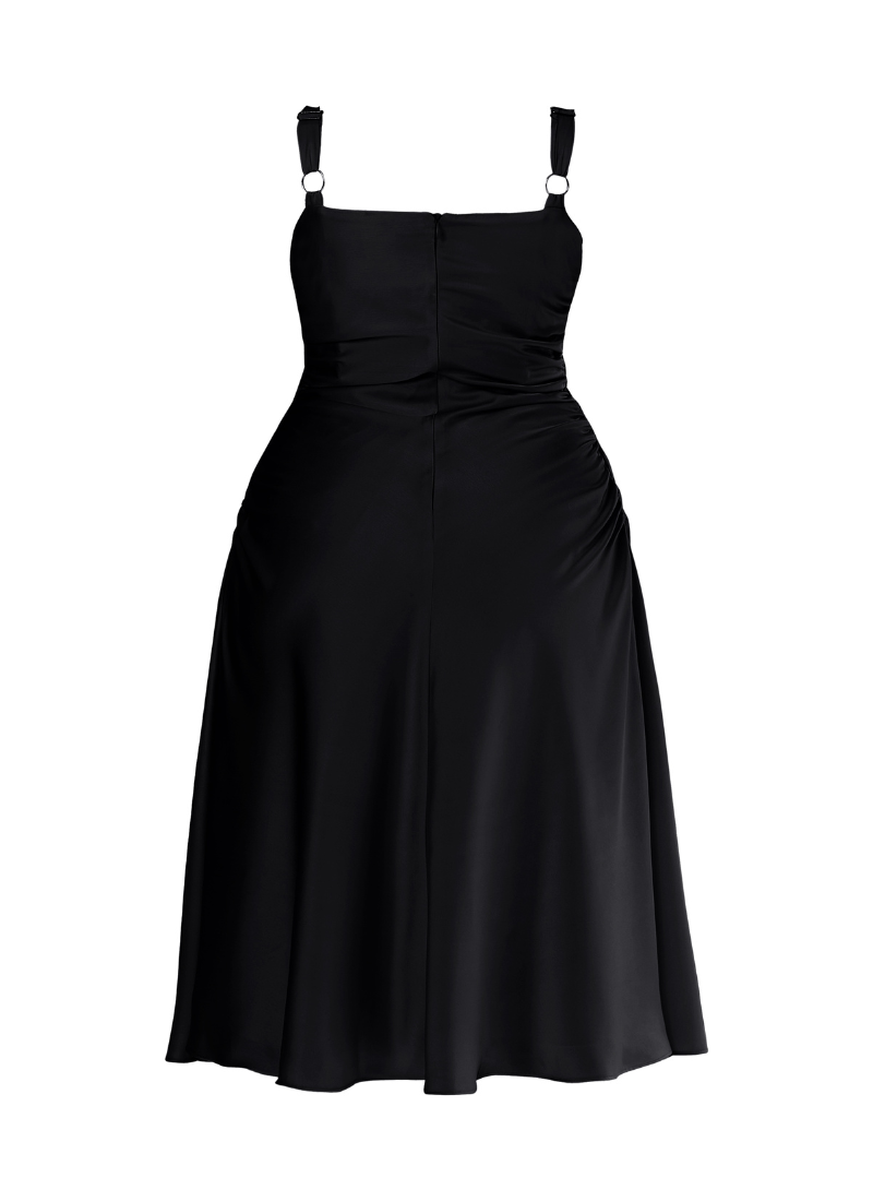'Adrienne' Black Fuller Bust Satin Midi Dress