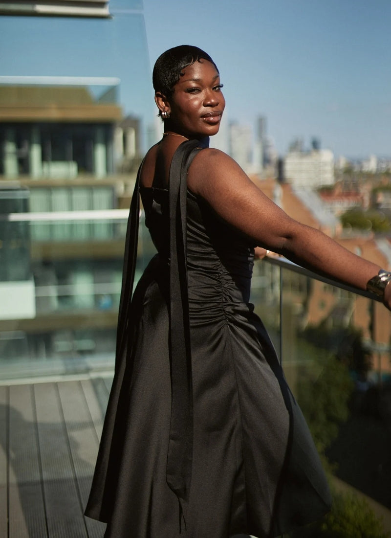 'Adrienne' Black Fuller Bust Satin Midi Dress