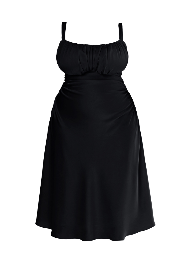 'Adrienne' Black Fuller Bust Satin Midi Dress