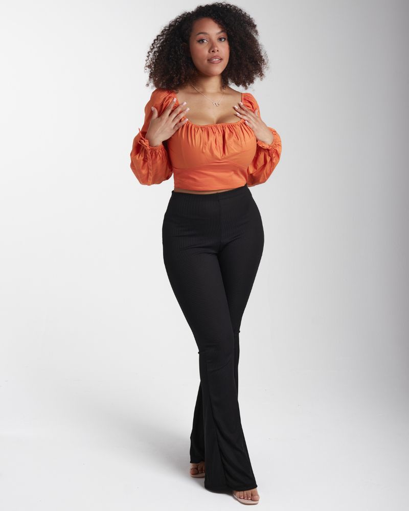 'Lilah' Orange Fuller Bust Balloon Sleeve Corset Top