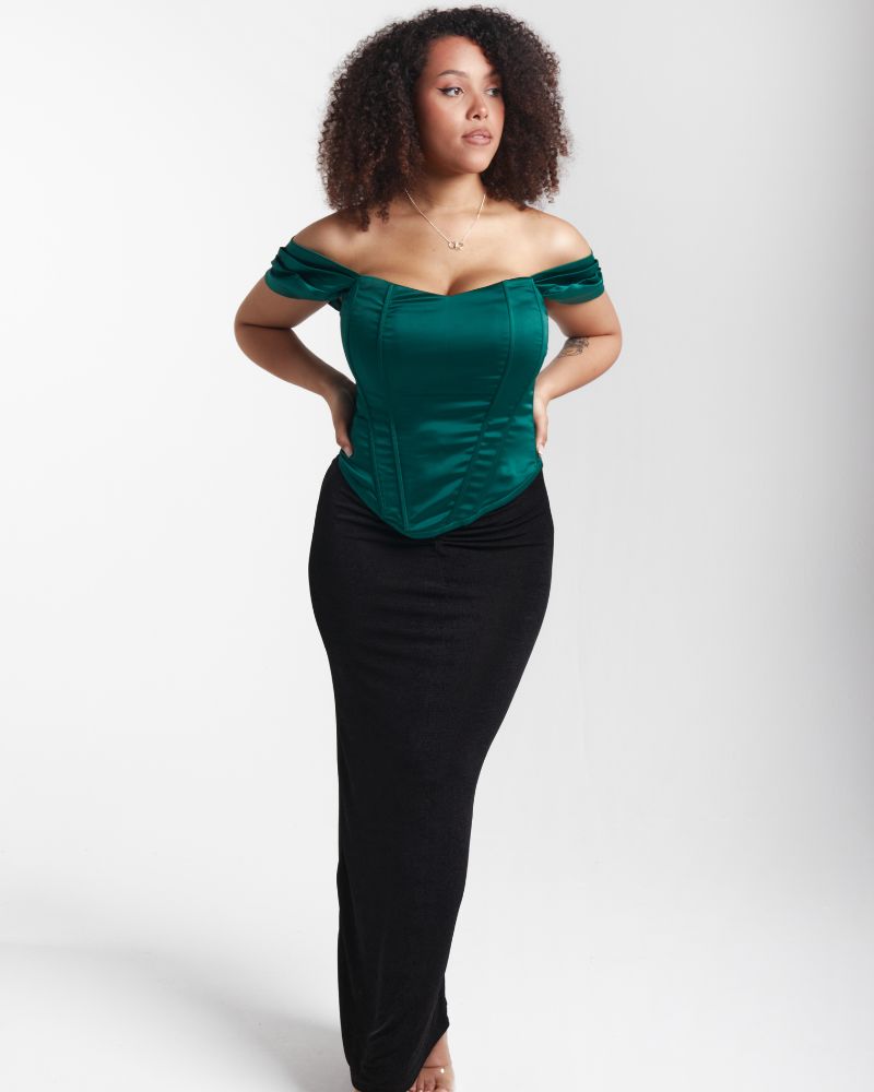 'Regina' Emerald Fuller Bust Off Shoulder Corset Top