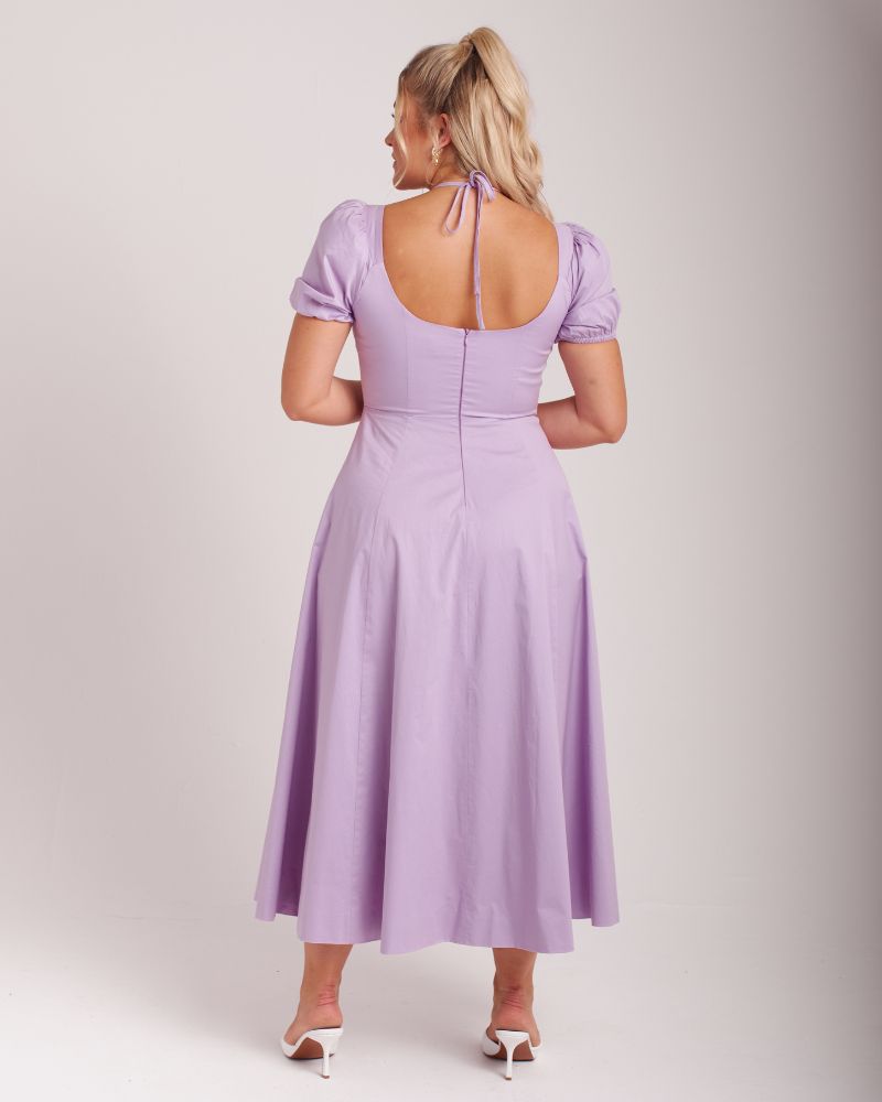 Open back lavender dress