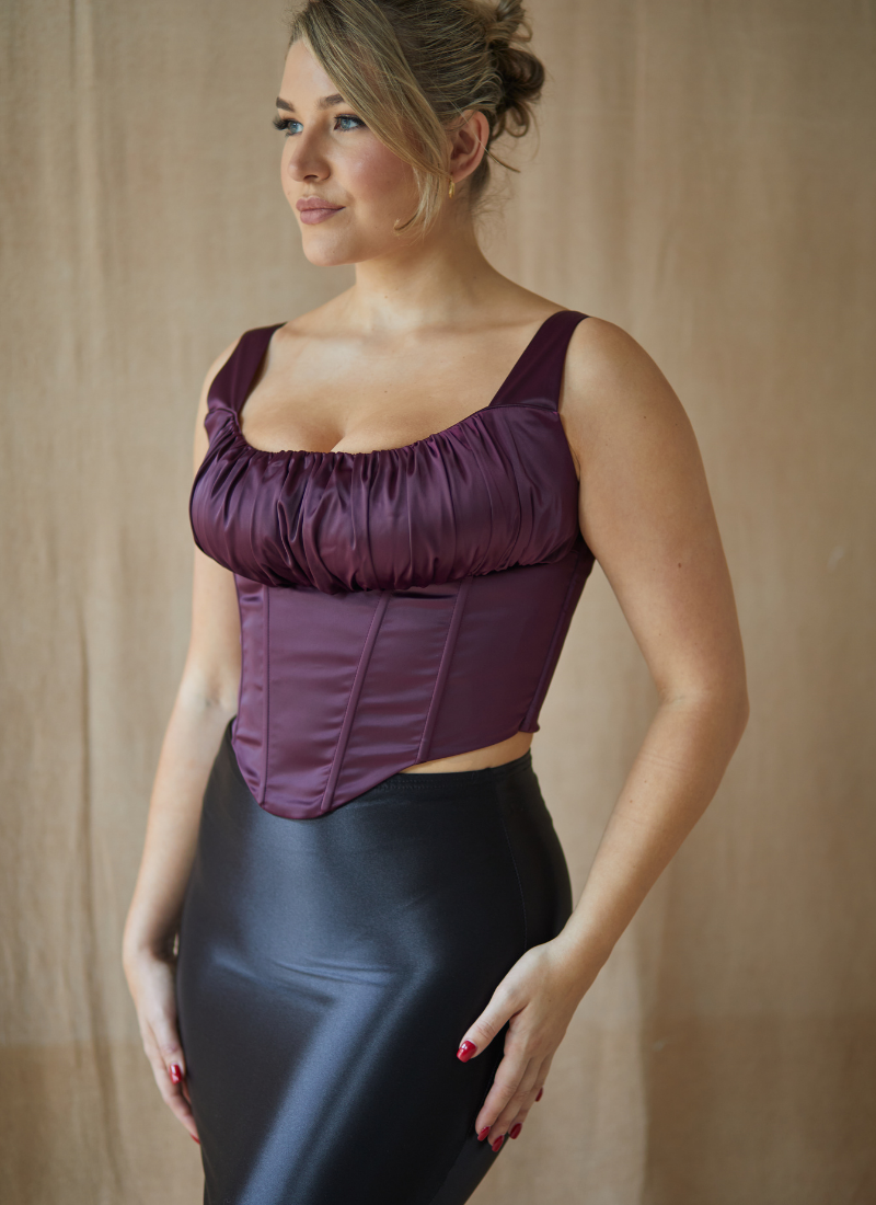 'Alyssa' Aubergine Fuller Bust Corset Top