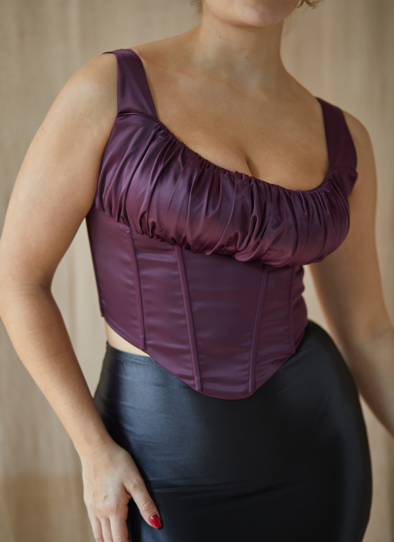 'Alyssa' Aubergine Fuller Bust Corset Top