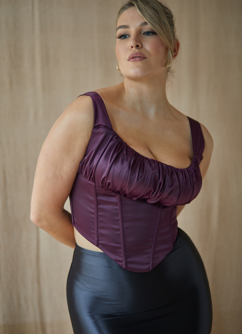 'Alyssa' Aubergine Fuller Bust Corset Top