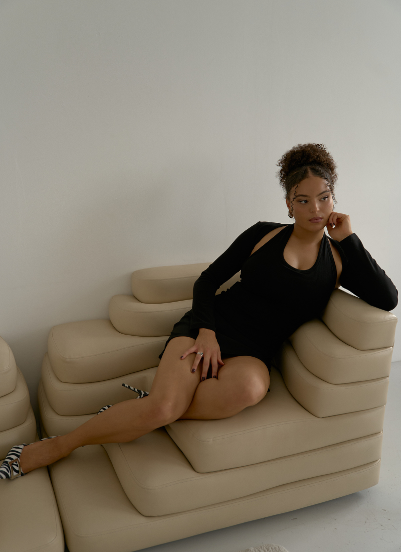 'Kiki' Black Long-Sleeve Ribbed Cotton Bolero Shrug