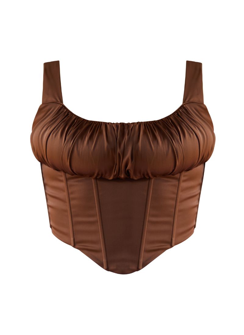 'Alyssa' Toffee Brown Fuller Bust Corset Top