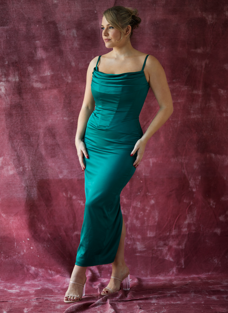 'Carmen' Emerald Green Fuller Bust Corset Dress