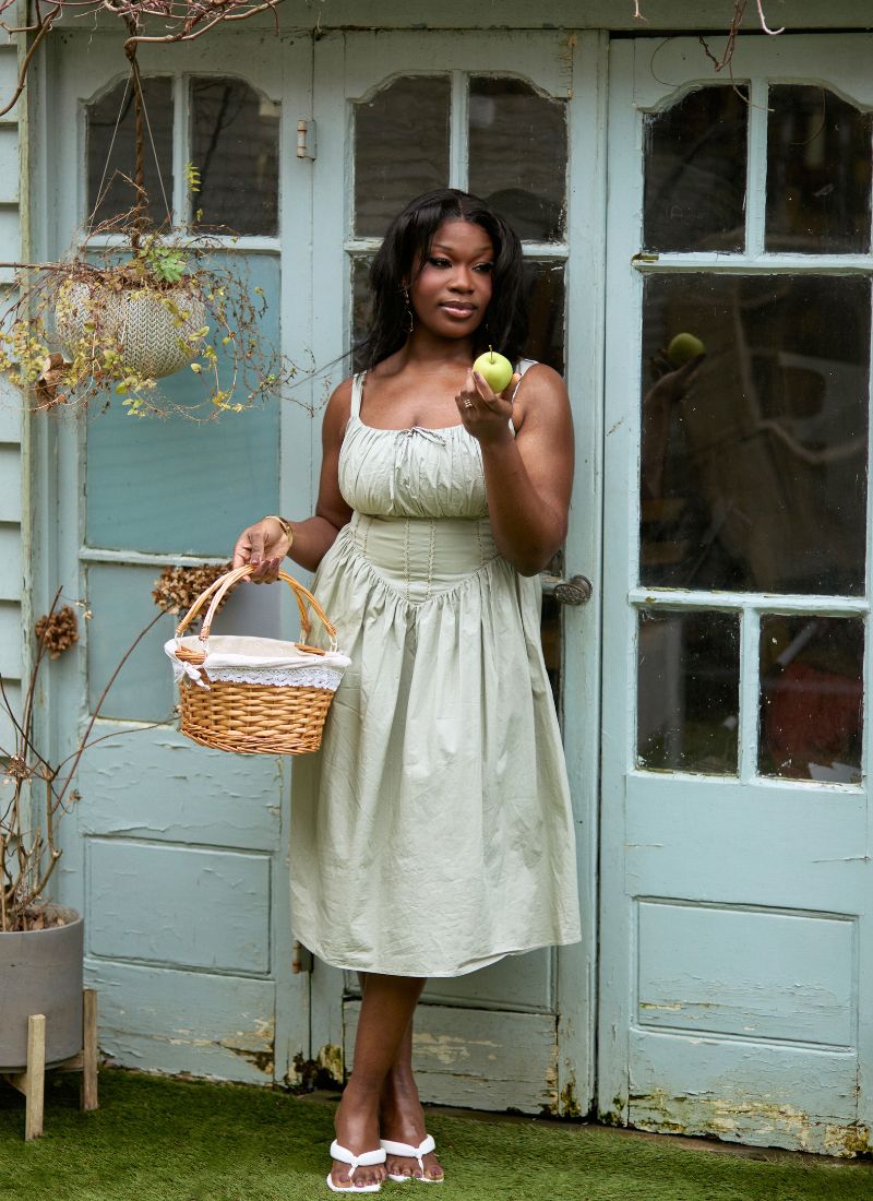 'Camille' Sage Fuller Bust Midi Cotton Dress